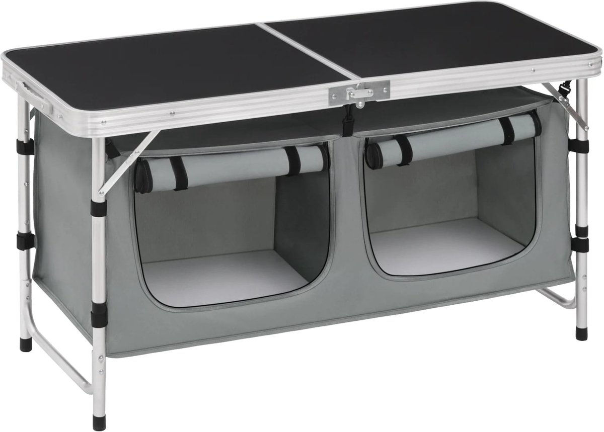 Klarven® Campingtafel Zwart grijs - Inklapbaar, Verstelbaar in Hoogte, Inclusief Opbergtas - Aluminium Frame, MDF Blad - L 120 x B 47 x H 62 of 69,5 cm
