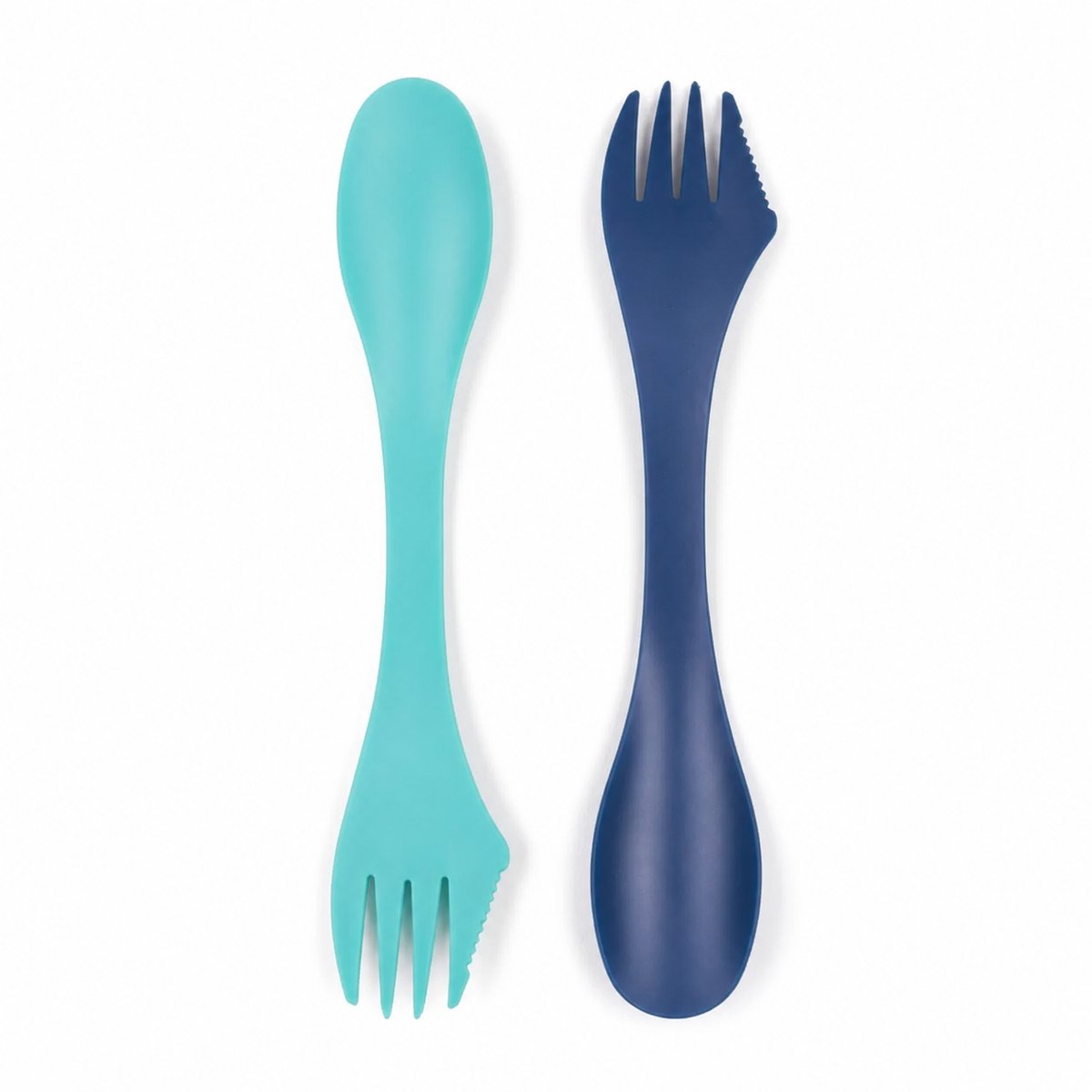 3-in-1 Spork Set - 2 Stuks - Herbruikbaar Campingbestek - 17,5 cm - Turquoise/Blauw