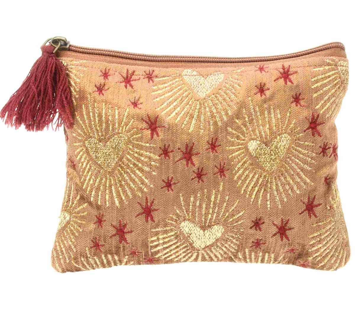Etui fluweel Hartjes en sterretjes paars/goudkleur 21x16cm