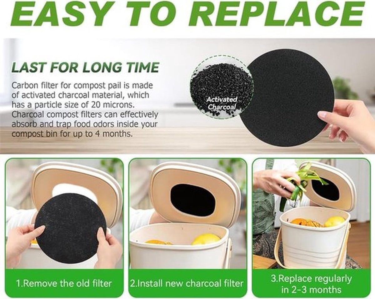 Ronde actieve koolfilters voor compostbak - Voedselafval caddy geurfilter - 4 stuks