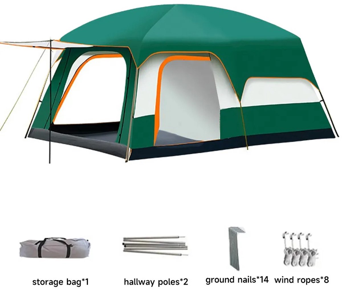 Prime Home Kampeertent - Tunneltent - Familietent - 2‑4 Personen – Waterdicht - Dubbelwandig Outdoor - Winddicht - Snelle Opzet - 310 x 210 x 180cm - Groen