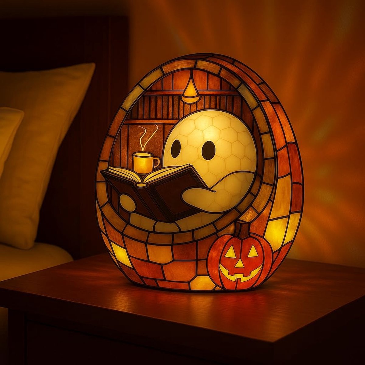 Ghost Reading Book Lamp, schattig handgemaakt spook nachtlampje, boekachtig Halloween-decor voor slaapkamer, leeshoek, thuisbibliotheek - gezellig cadeau voor lezers boekenliefhebbers