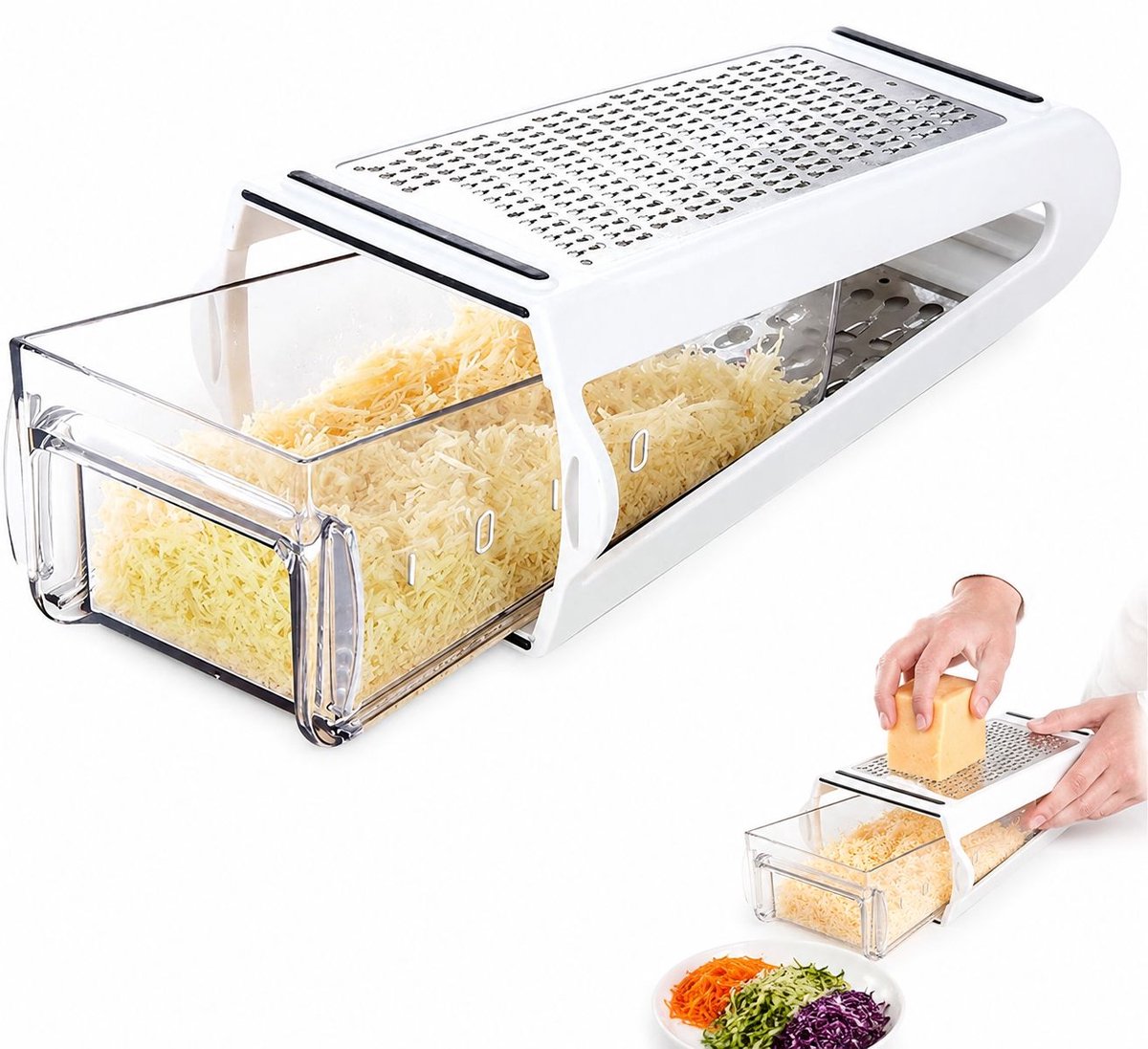 Bobypet - Keukenrasp - multifunctionele handrasp 22 x 13,5 x 8,5 cm met opvangbak - voor kaas en groenten