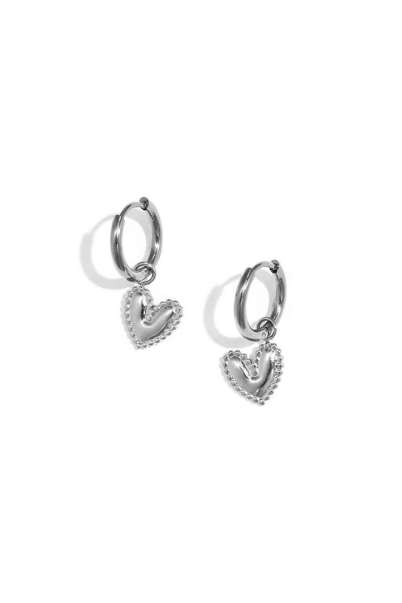 Lila - Hartjes Oorbellen - Stainless Steel - - Zilver
