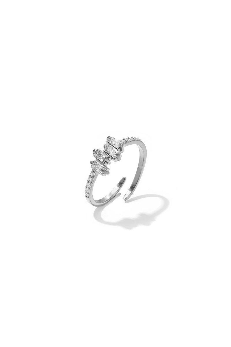 Lara - Verstelbare Ring - Strass - Stainless Steel - - Zilver
