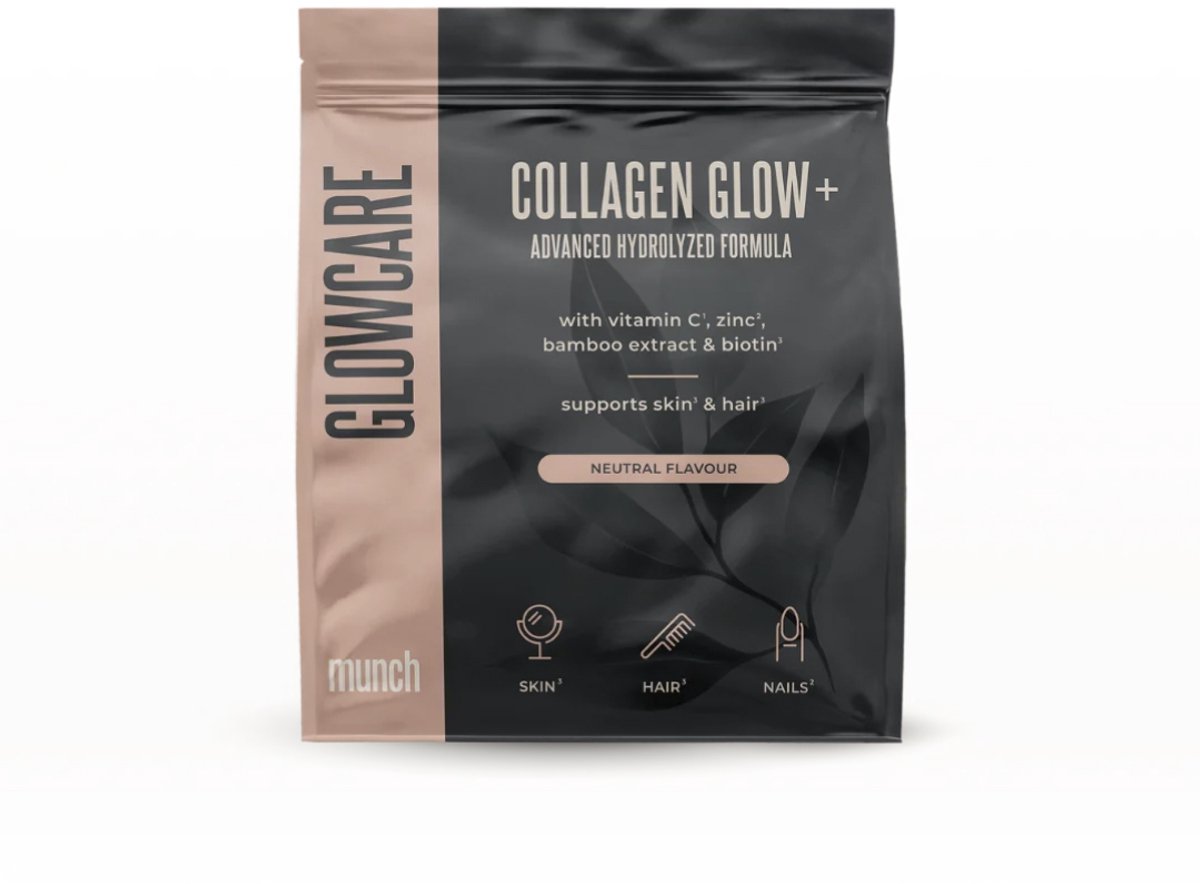 Munch Collagen Glow+ Advanced Formula Neutraal | Collageensupplement met Vitamine C*, Zink** & Biotine*** voor huid, haar & nagels** | Neutrale smaak | Poeder 300 g (+25 porties)