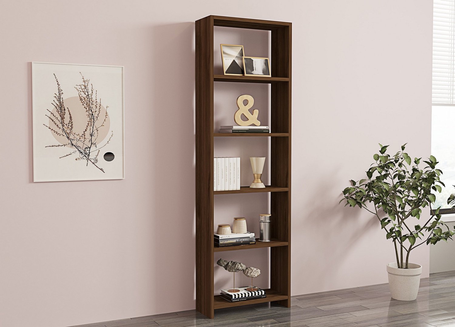 Skye Decor , Boekenkast, New - Walnut, Gemelamineerde spaanplaat, Walnoot, 50 x 19,6 x 160 cm Okkernoot