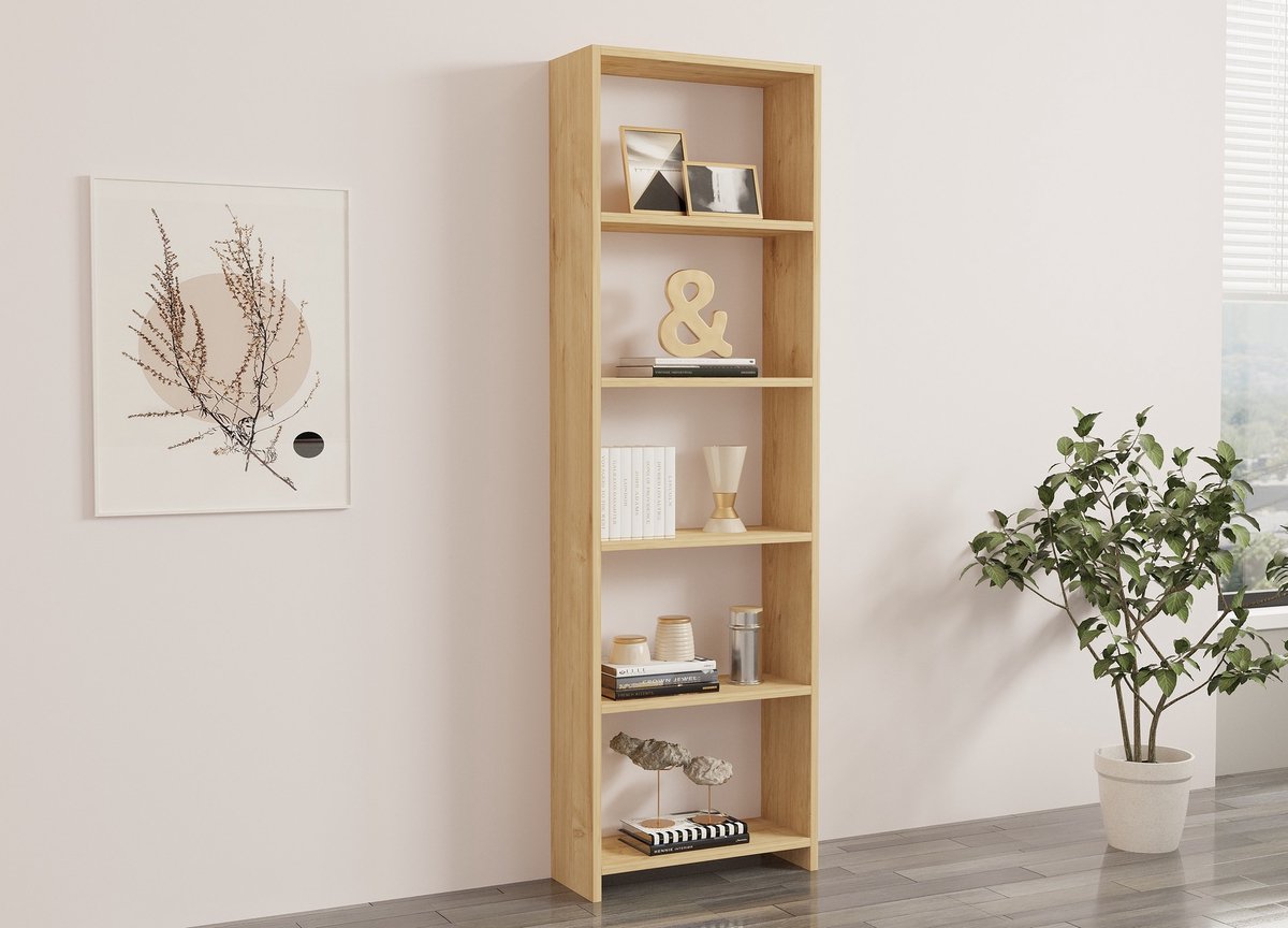 Skye Decor , Boekenkast, New - Oak, Gemelamineerde spaanplaat, Eiken, 160 x 19,6 x 50 cm