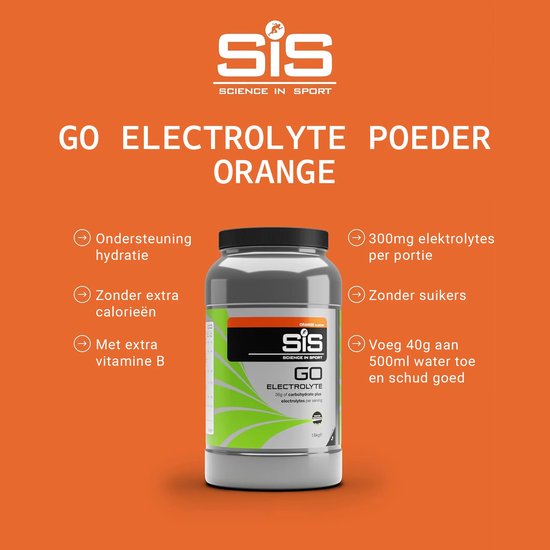Science in Sport - SIS Energydrink - Go Electrolyte - Elektrolyten + Koolhydraten - 1,6kg - Orange/ Sinaasappel smaak van Science in Sport — afbeelding 2