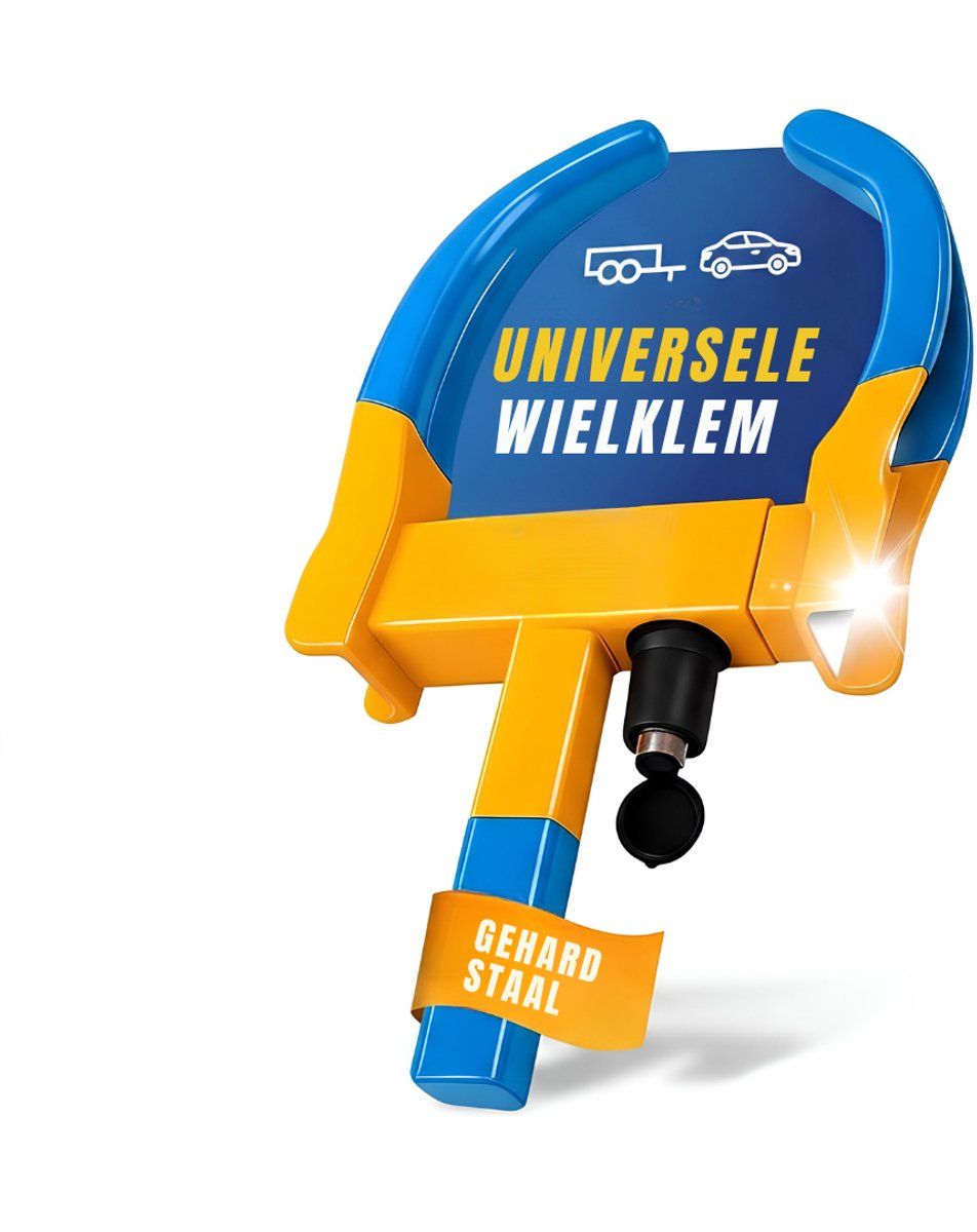 KIRA® Wielklem - Disselslot - Wielklem Aanhanger - Blauw/Geel - 43cm x 25cm x 8cm