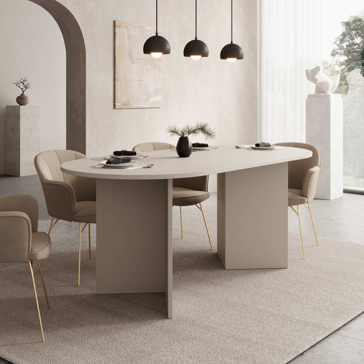 Meubella - Glenne - Eetkamertafel - Beige - 185x90x75 cm