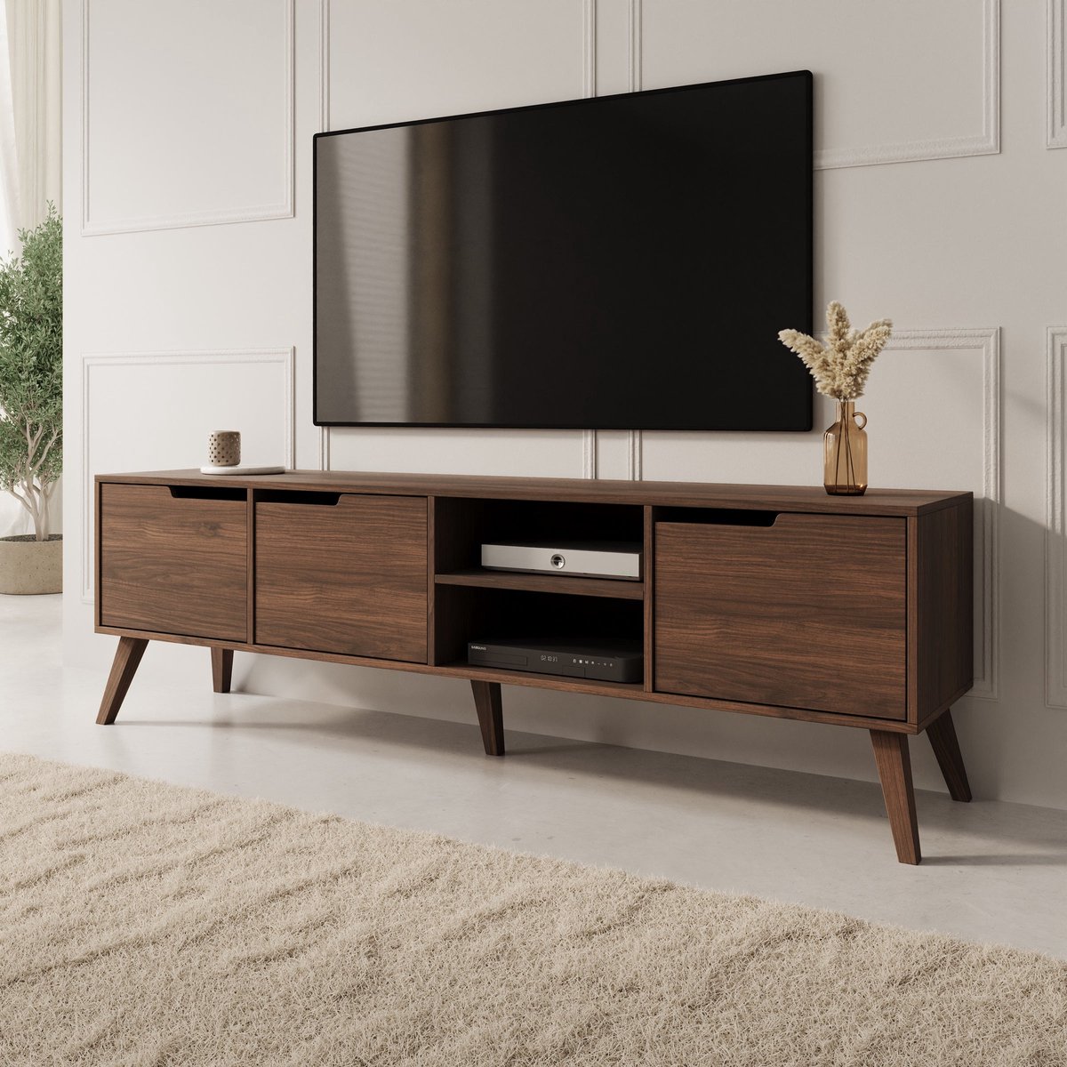 Meubella - Nido - TV-Meubel - Donker eikenpatroon - 180x40x55 cm