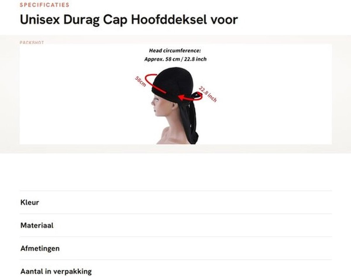 Durag Hoofddeksel - Fluwelen Sjaal - Opvouwbaar - Zacht - Elastisch - Geschikt voor Hoofdomtrek 58 cm - Hoofddoek