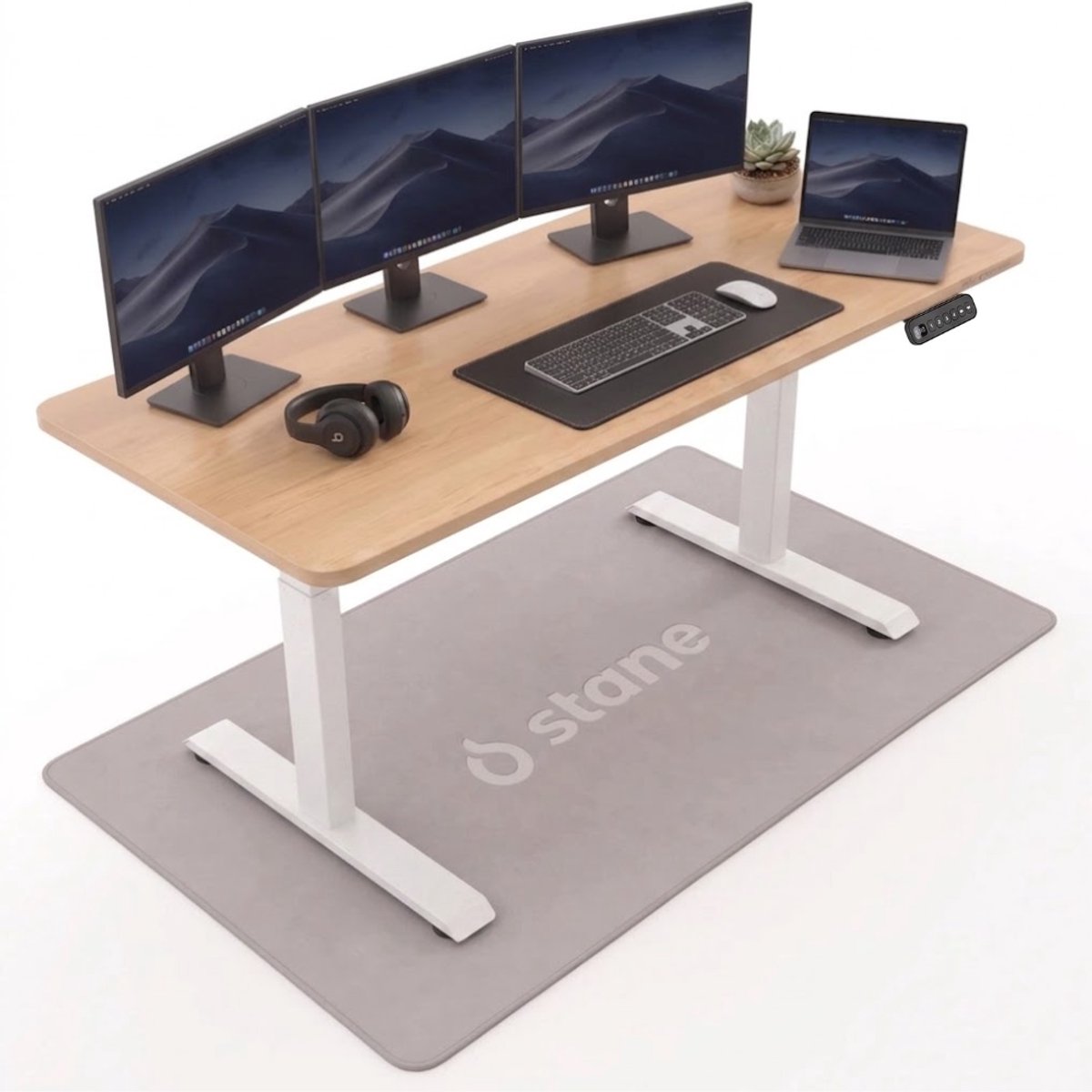 Stane Zit Sta Bureau Elektrisch Verstelbaar - Kabelgoot - 160 x 80 cm - Eiken Blad, Wit Frame