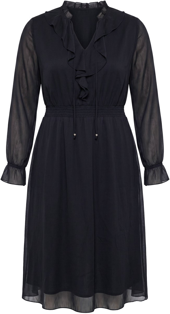 Studio Untold - Dames - Maxi-jurk A-lijn chiffon volants elastische taille - Zwart - Maat 46+