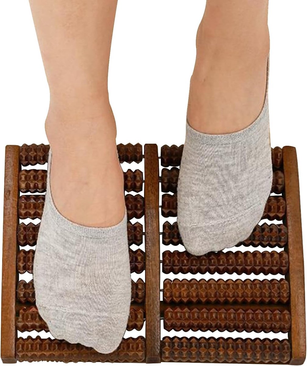Voetmassageapparaat - Hout - 26 x 20,5 x 3 cm - 8-rijen massageroller voor ontspanning en pijnverlichting