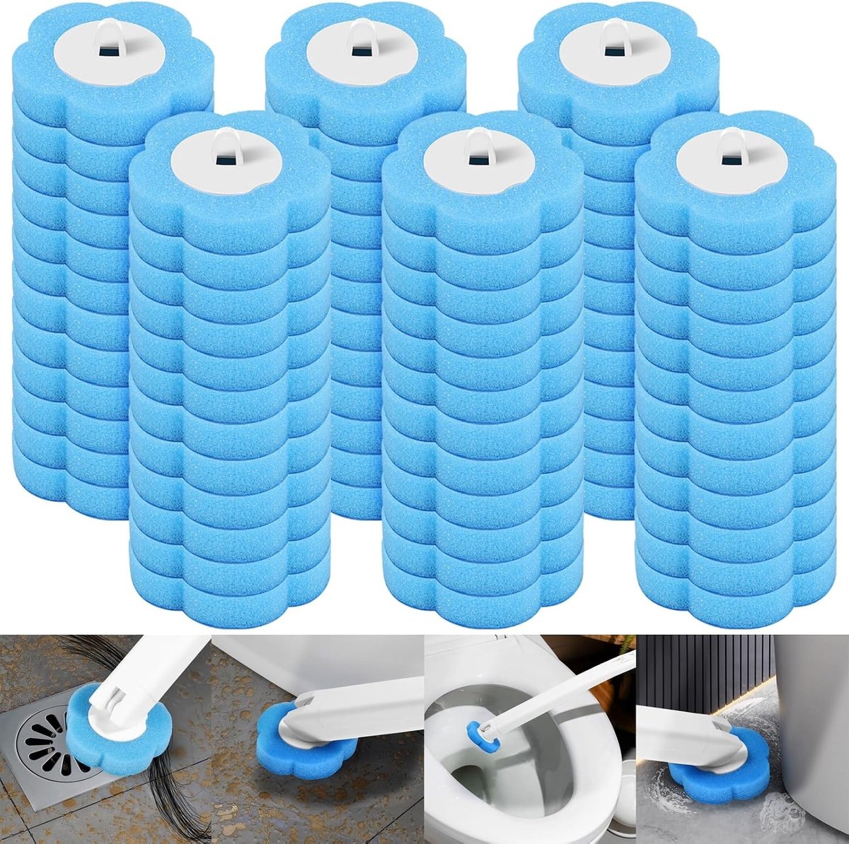 Vervanging voor wegwerp-toiletborstel - Blauw - 5,5 x 5,5 cm - Sponsborstelkop met Reinigingsmiddel - Voor Toilet en Badkamer