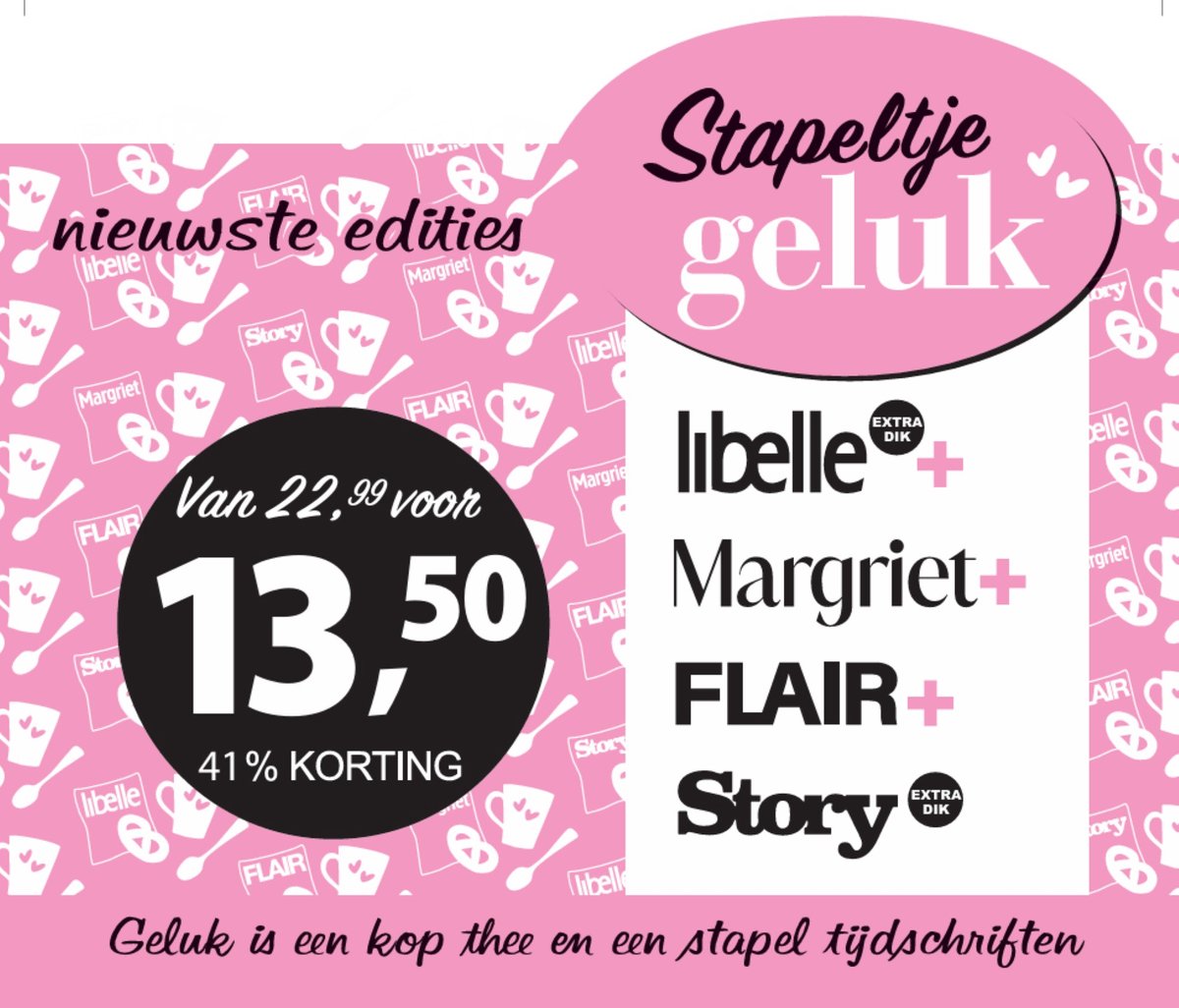 Pakket Stapeltje Geluk 2026-34 - Magazine voordeelpakket: Libelle & Margriet & Flair en Story