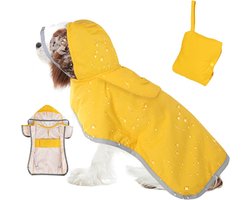 Hondenjas - 1 Stuk - Maat XXL - Hondenregenjas - Regenjas Hond - Met Capuchon En Reflecterende Strepen - Inclusief Opbergtas - Regenjas Voor Huisdieren - Hondenregenponcho - Lichtgewicht - Geschikt Voor Het Uitlaten Van De Hond, Reizen - Geel