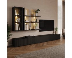 Meubella - Savio - Wandmeubel - Zwart - 300x45x160 cm