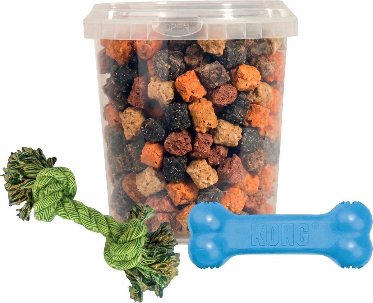 Combideal: Kong Puppy Goodie Bone Kauwbot + Mixtrainers Emmer 850 ml + Stevig flostouw