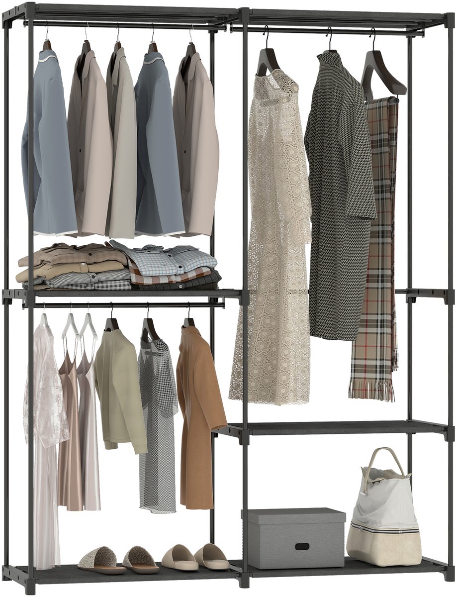 HOMCOM Stoffen Kledingkast - Metaal - 142x43x185cm - Zwart