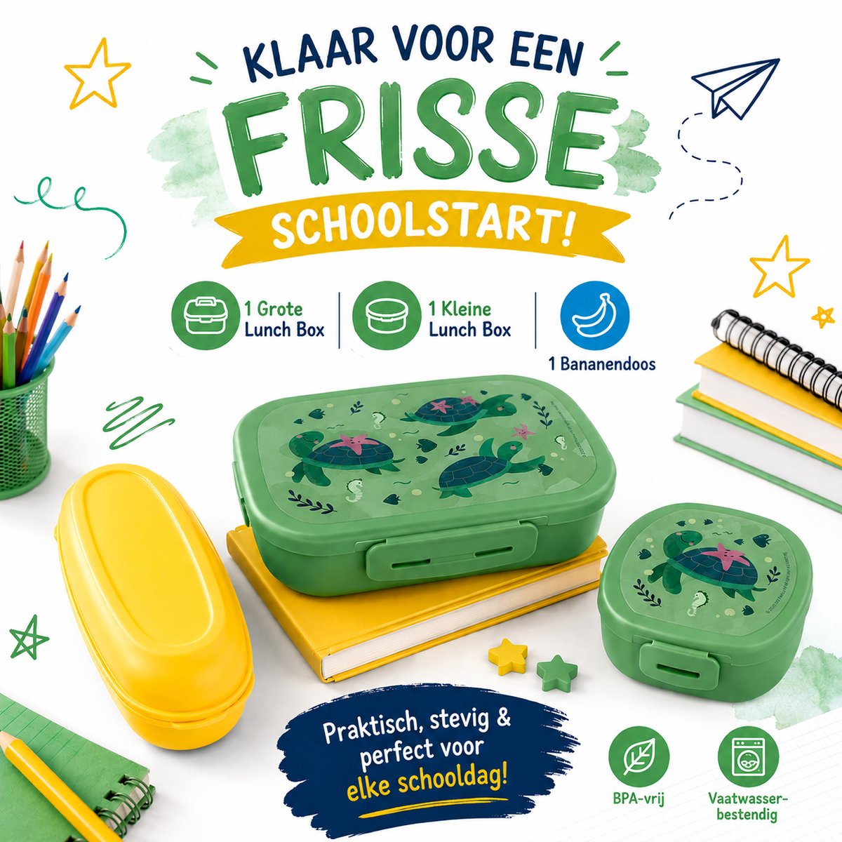 3-Delige Lunchbox Set voor Kinderen – Lunch Box + Kleine Lunchbox + Banana Box | Voor School & Onderweg | Cadeau: Verschillende Snoepjes in de Verpakking
