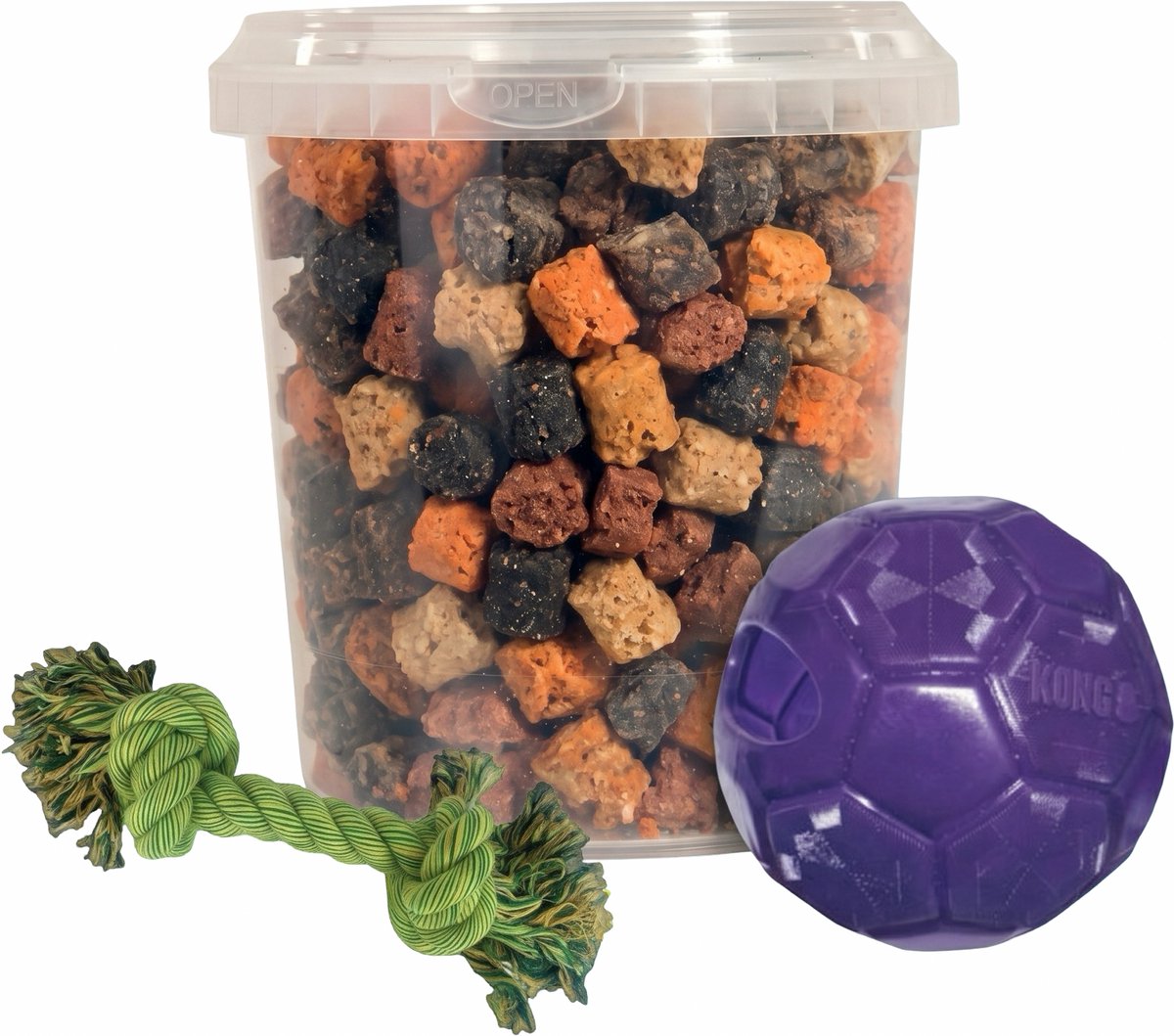 Combideal: Kong Flexball Paars 15,5 cm + Mixtrainers Emmer 850 ml + Stevig flostouw