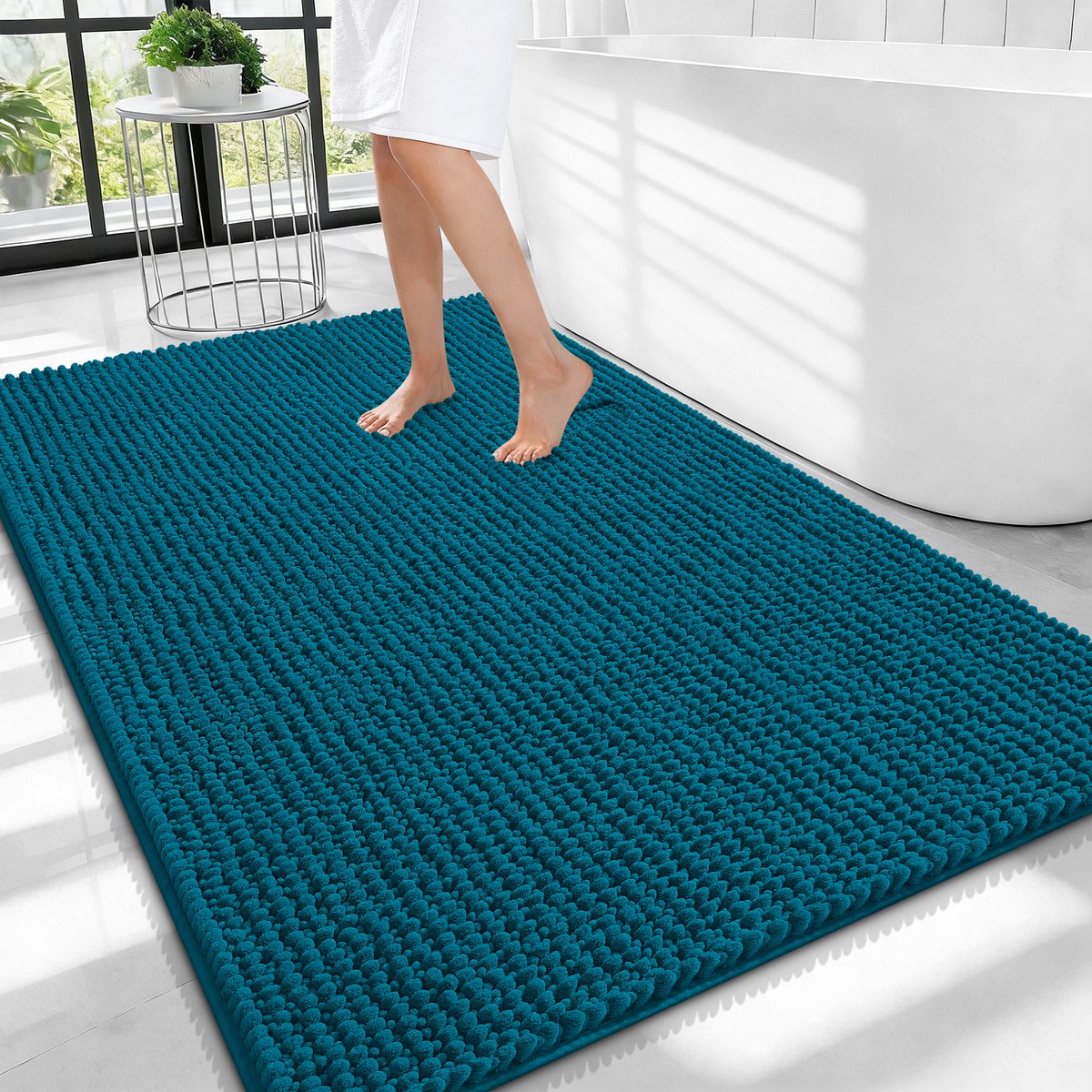Olanly Badmat Antislip – Chenille Douchemat – Badmat Badkamer – Super Absorberend Deuropmat – Staalblauw – 82X102cm