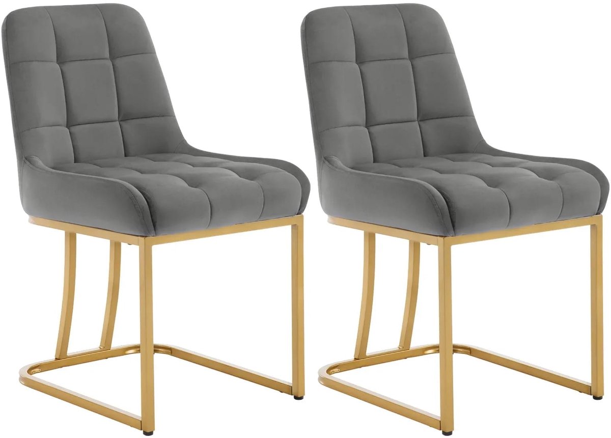 Klarven® Eetkamerstoelen Set van 2 Donkergrijs - Ergonomische Rugsteun, Velvet Bekleding - Stabiel Metalen Frame, Draagvermogen 150 kg - Zithoogte 49 cm, B 39 x D 45 x H 84 cm