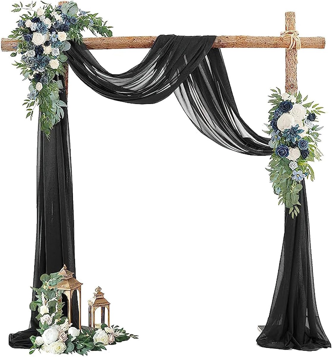 Bruiloft Boog - Gordijnen - 600 x 160 cm - Boog gordijnen - Overgordijnen Voile - Tuinboog - Achtergrondgaas - Bruiloft Boog Decoratie - Huwelijksdecoratie - Feestdecoratie - Voor Woonkamer, Bruiloft, Feest, Ceremonie, Receptie - Zwart