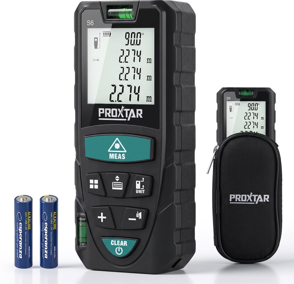ProXtar Laser Afstandsmeter 50 m - Aanpasbare Meetreferentie - Lasermeter - Inclusief Beschermhoes en Batterijen