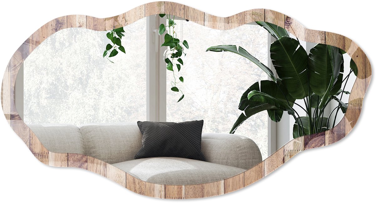 Wallfluent Houtstructuur Spiegel - Bruin Stijlvolle Wandspiegel - Organische Spiegel - Woonkamer - Rustiek - 45x90 cm - Totale afmeting 52x97 cm