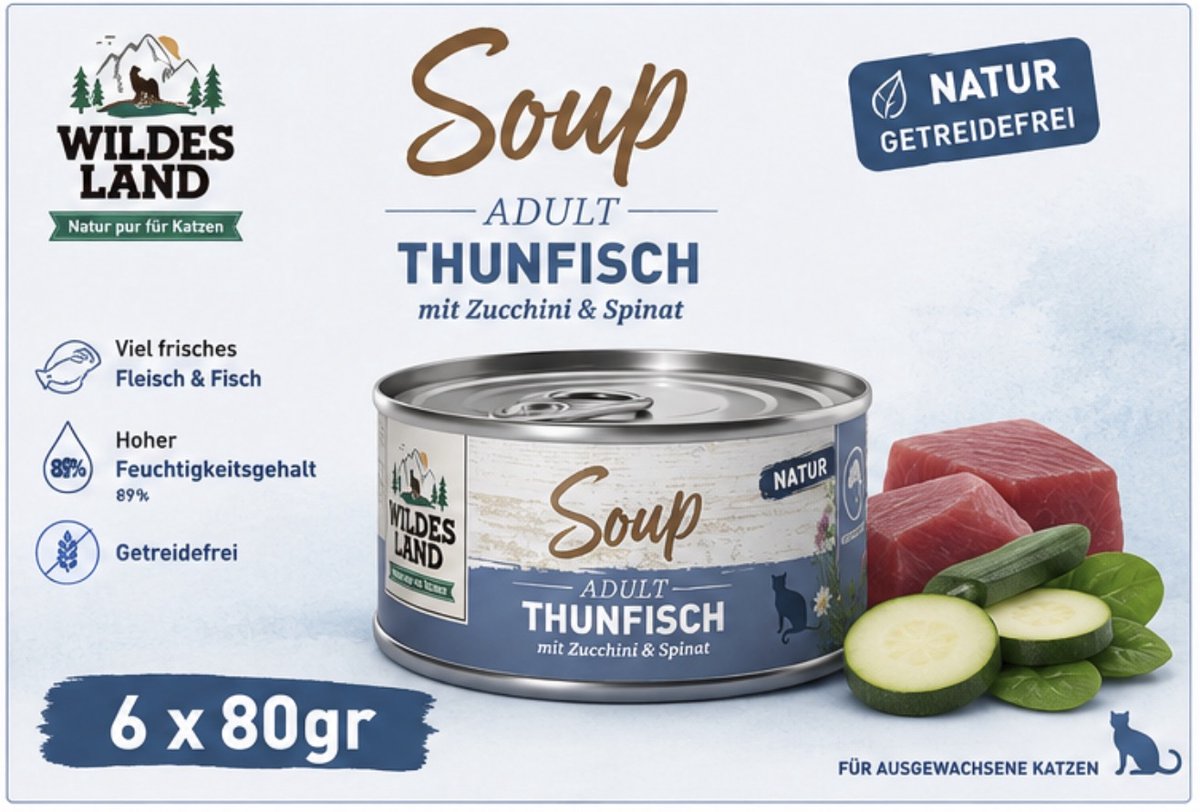 Wildes Land Wildes Land Soup Tonijn met Courgette & Spinazie kattenvoer - 6 x 80 g