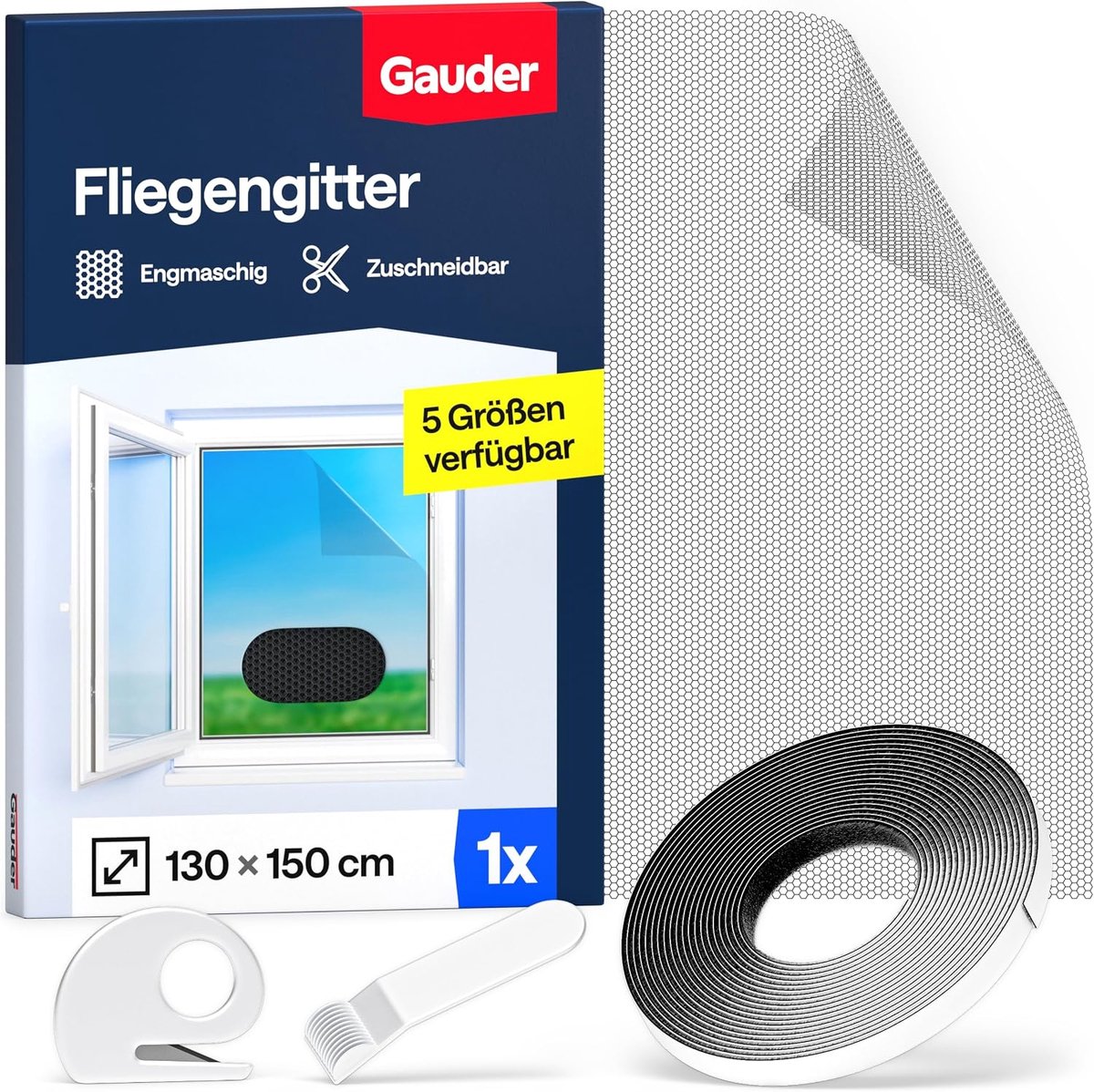 GAUDER Vliegenraam voor Ramen – 130 x 150 cm – Insectenhor Zonder Boren – Raamhor tegen Muggen, Vliegen en Insecten