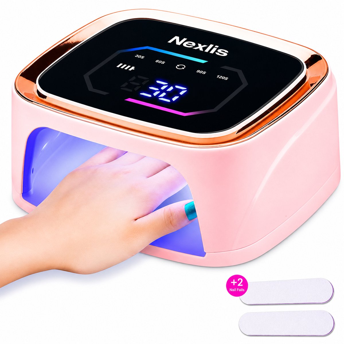 Nexlis UV Lamp Gelnagels - Professionele Nagellamp LED UV voor Gellak - Draadloos - Reflecterende binnenkant - Nagel Lamp voor Gel Nagellak met Timer - Nageldroger - Roze Goud