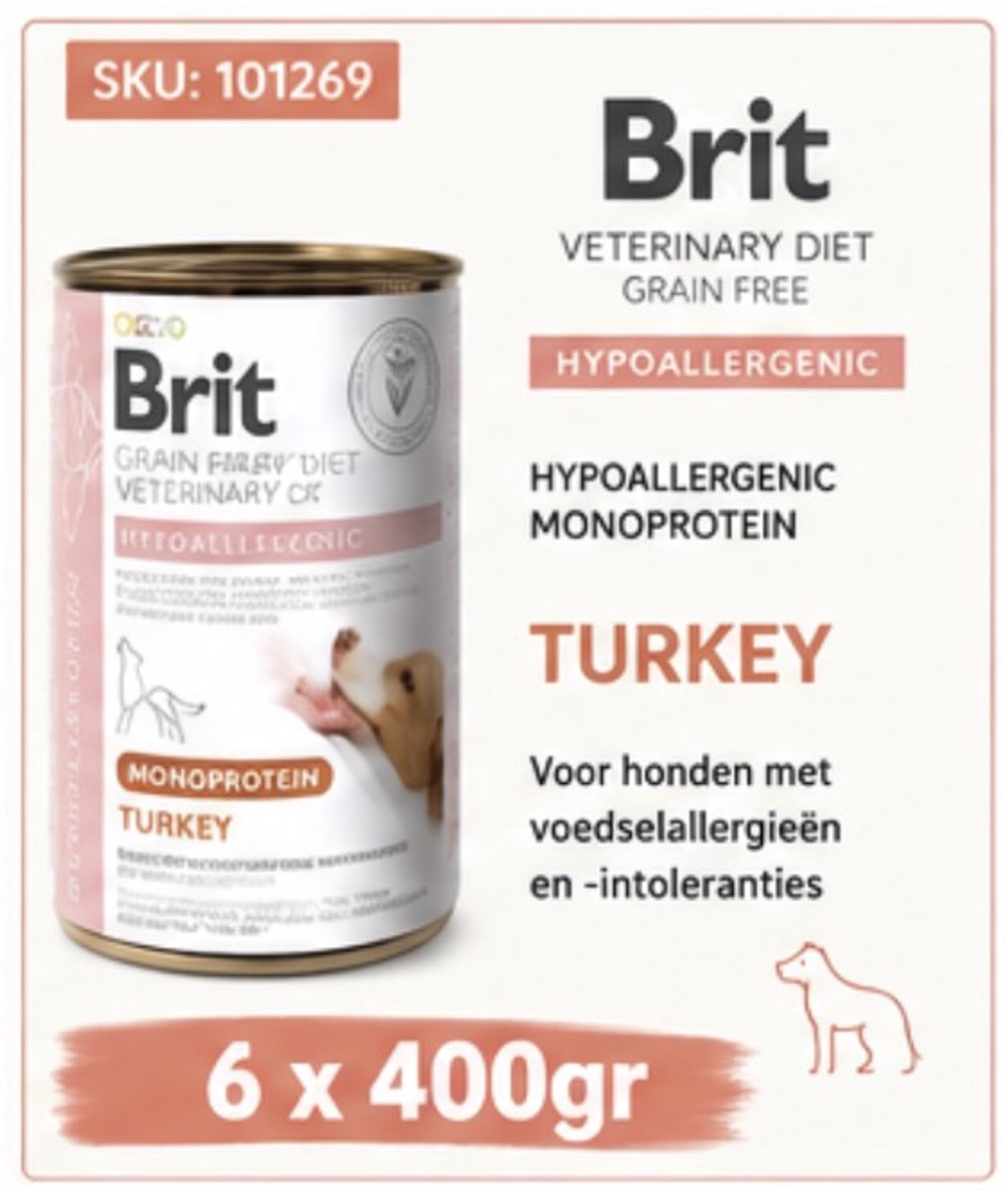 Brit Veterinary Diet Dog Hypoallergenic Monoprotein Turkey - 6 x 400 g