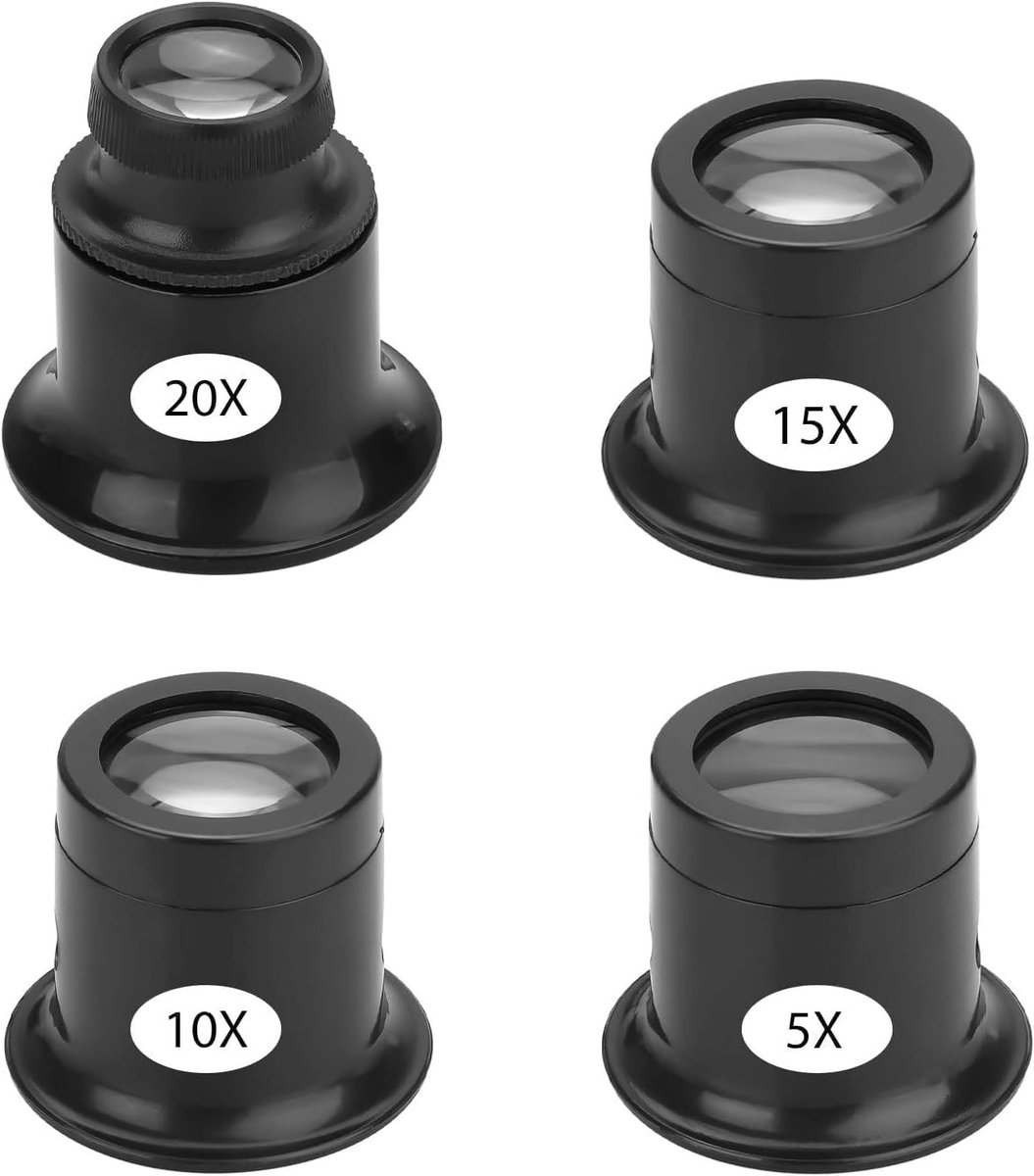 Loepbril - Transparant - 4-delig - Vergrootglazen 5x, 10x, 15x, 20x - Voor Horloge- en Sieradenreparatie