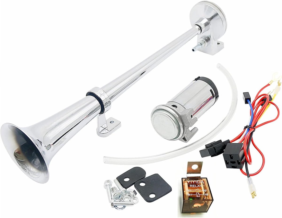 Luchthoorn - Zilver - 45 cm - Verchroomde Zink Luchtpomp - Voor 24 V Voertuigen