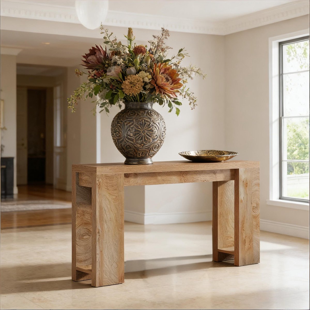 Wishdor Sidetable - Rustiek lang console tafel - Smal ontwerp - Landelijk design - Voor hal en woonkamer - Bewerkt hout - Bruin - Rechthoekig - 160 x 30 x 85 cm