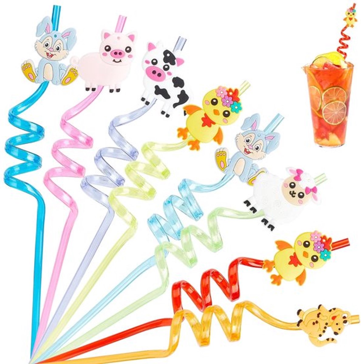 Kleurrijke Rietjes - Herbruikbaar - Dieren - Feestdecoraties - Safari - Perfect voor Verjaardag en Feesten