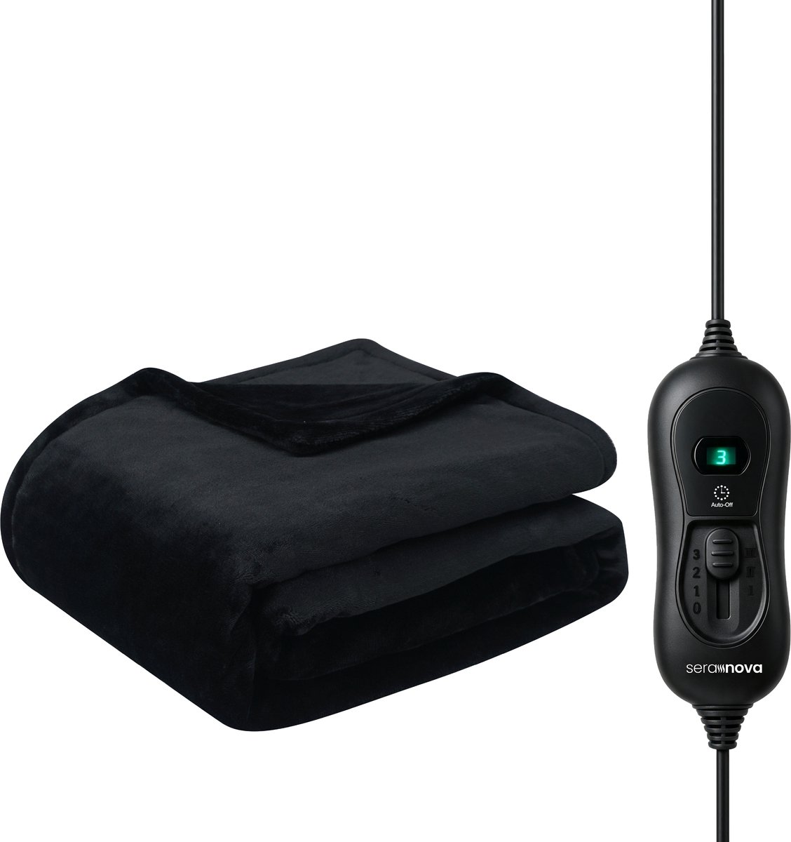 Seranova Elektrische Deken - 160x120 cm - 1 Persoons Warmtedeken - Dubbelzijdig Fleece - Knuffeldeken - Zwart