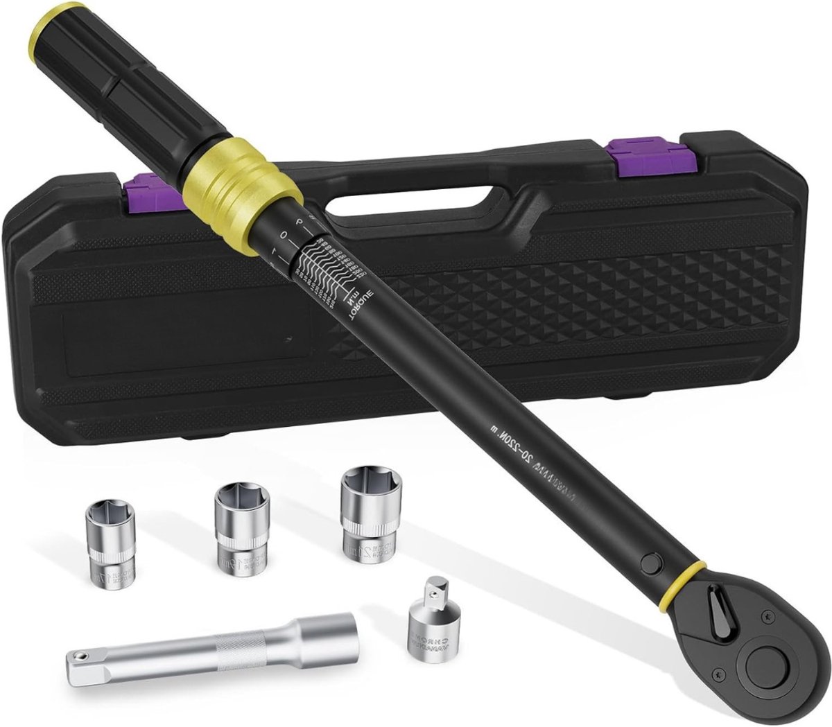 QUOVO® Momentsleutel Auto - Gereedschappen – 6 Delige Set - Handgereedschap – In Koffer – Omkeerbare Ratel – Zwart - 42cm x 24cm x 8cm