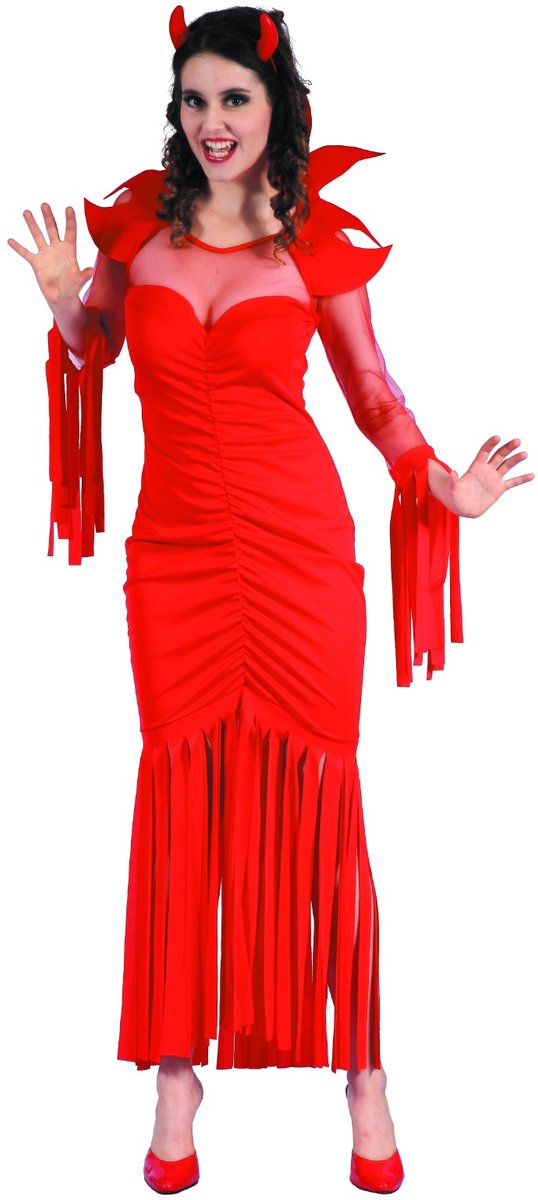 Joya Party® Duivel Kostuum Dames | Rode Duivel Jurk Vrouwen | Devil Verkleedpak Vrouw | Halloween Kostuum | Duivel Verkleedjurk met Hoorns | Stretch | Carnaval | Maat S/M