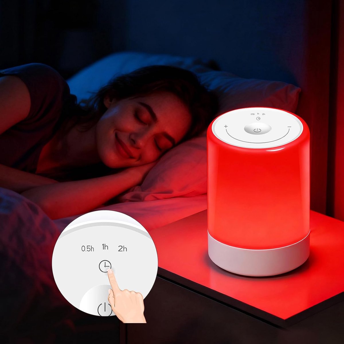 670nm rood nachtlampje met aanraakbediening en 3 kleurmodi. Ondersteunt diepe ontspanning en betere slaap voor volwassenen en kinderen, geschikt voor de slaapkamer en ideaal als cadeau.