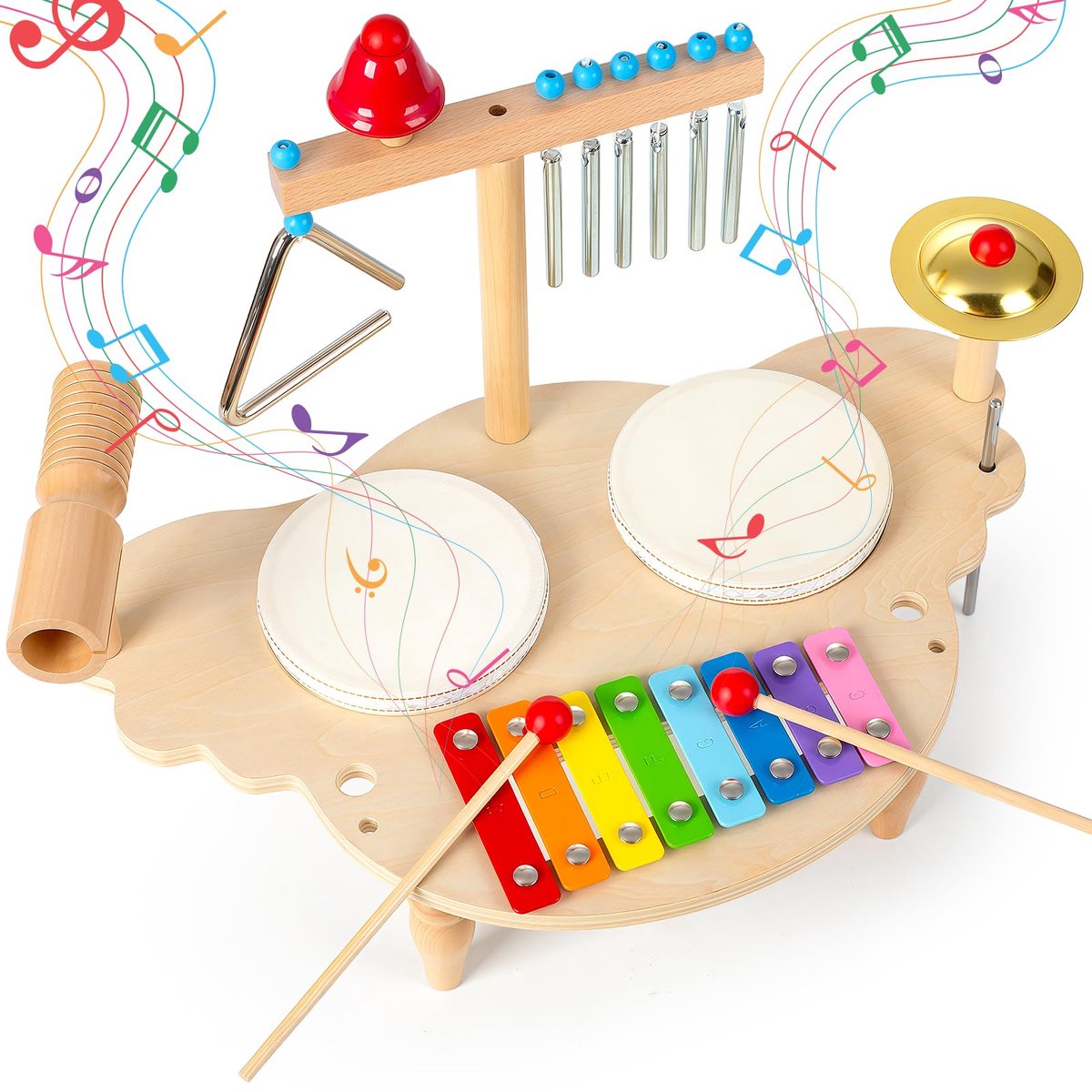 Houten Baby Drumset Voor Peuters 1-3 Jaar Met Xylofoon, Montessori Muziekinstrumenten, Educatief Muziekspeelgoed, Cadeau Voor Jongens En Meisjes