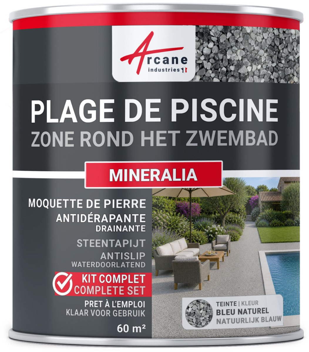 Kit Steentapijt Drainerend Zwembadrand - Antislip Bekleding voor zwembadrand Bestand tegen Chloor, Zout en UV : MINERALIA