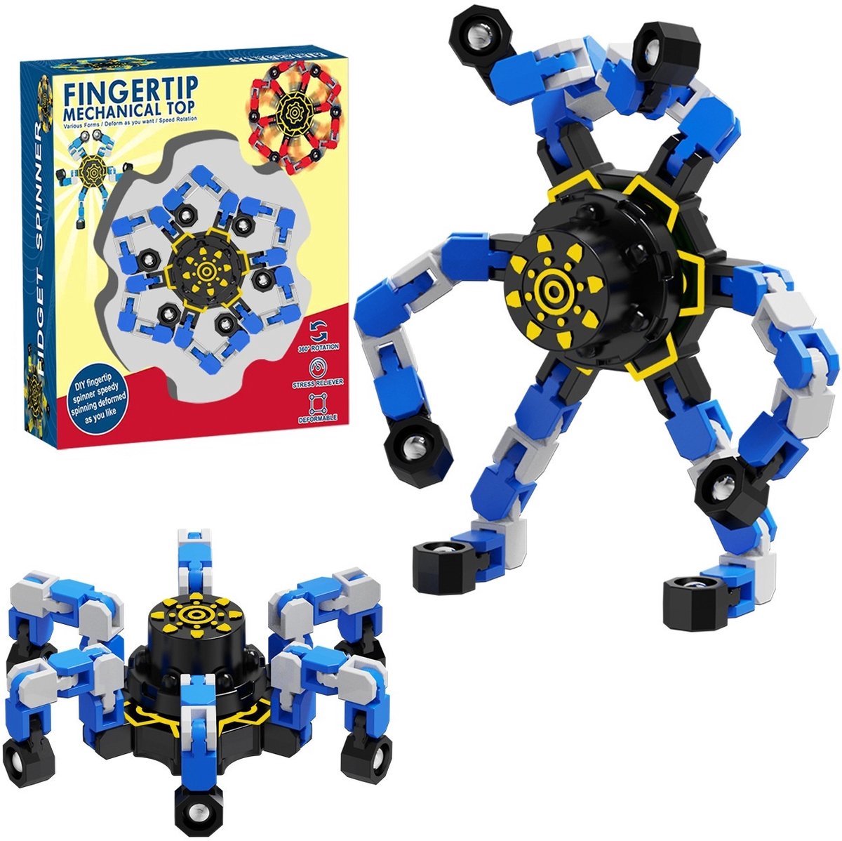 Casalora Transformeerbare Fidget Spinners – Stressverlagende Toy voor Kids & Volwassenen – Blauw