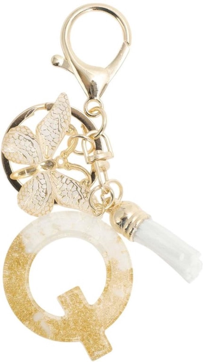 Sleutelhanger met Vlinder en Initiaal - Hars/Legering - 9,3 cm - Dames Cadeau - Duurzaam/Kleurecht - Kwastlengte 4 cm - Sleutelring
