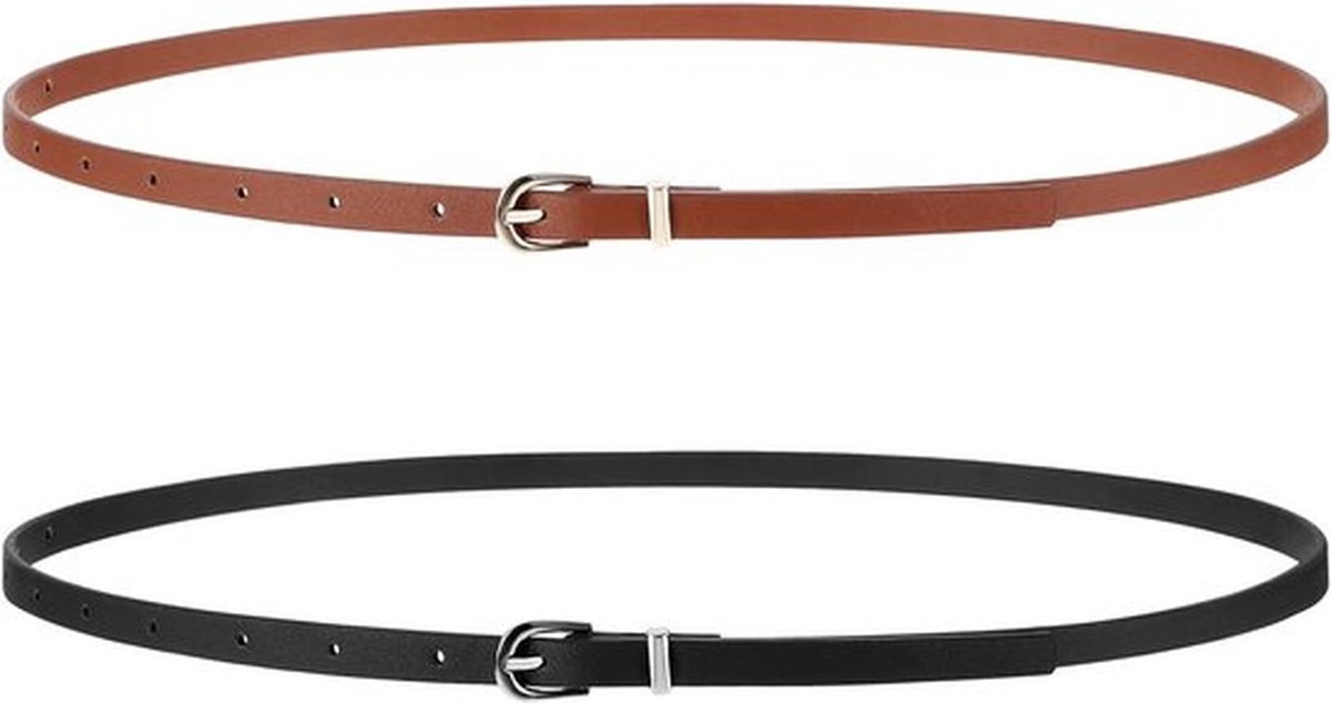 Damesriem Verstelbaar - Slanke Leren Riem - PU-Leer - Kaki/Zwart - 105 x 1 cm - Hoogwaardige Kwaliteit